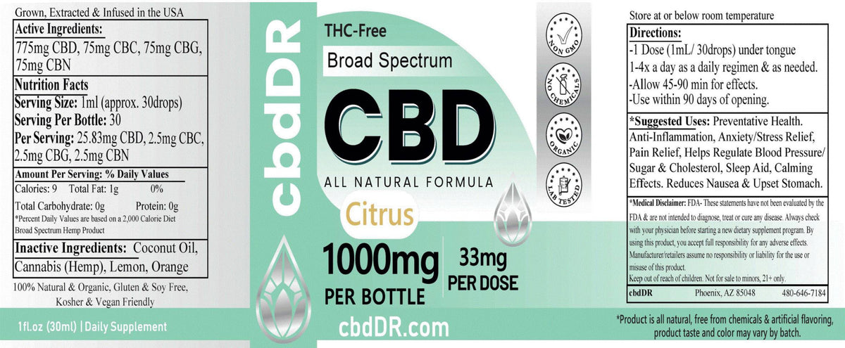 1000mg CBD-Rich Tincture | Broad Spectrum | Zero THC