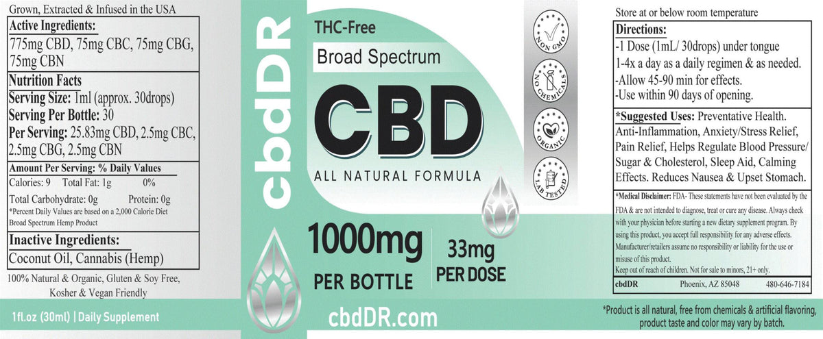 1000mg CBD-Rich Tincture | Broad Spectrum | Zero THC