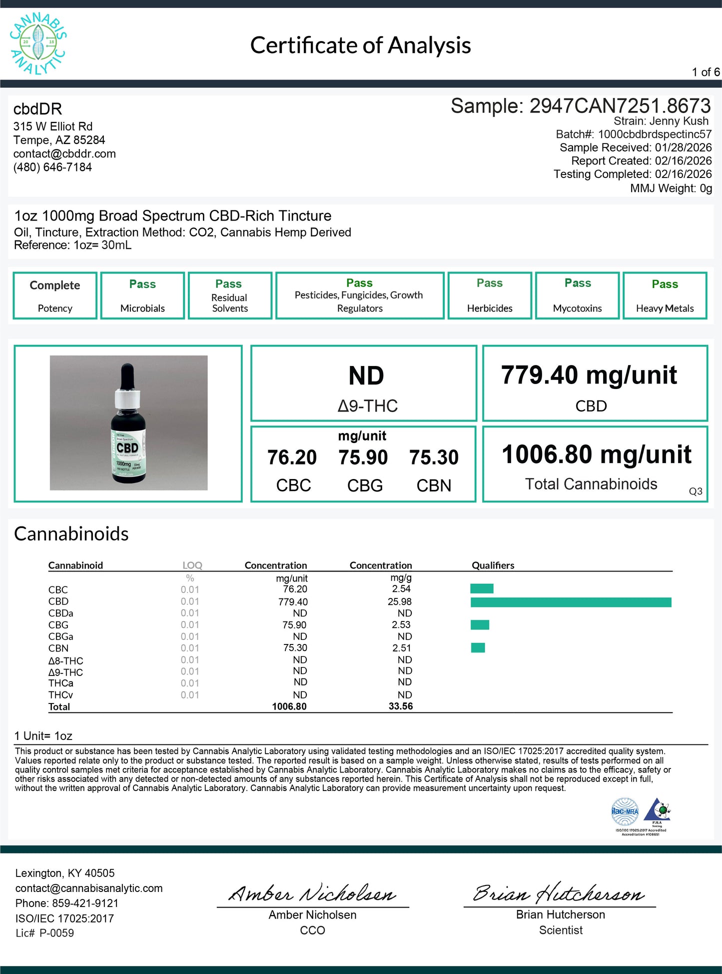 1000mg CBD-Rich Tincture | Broad Spectrum | Zero THC
