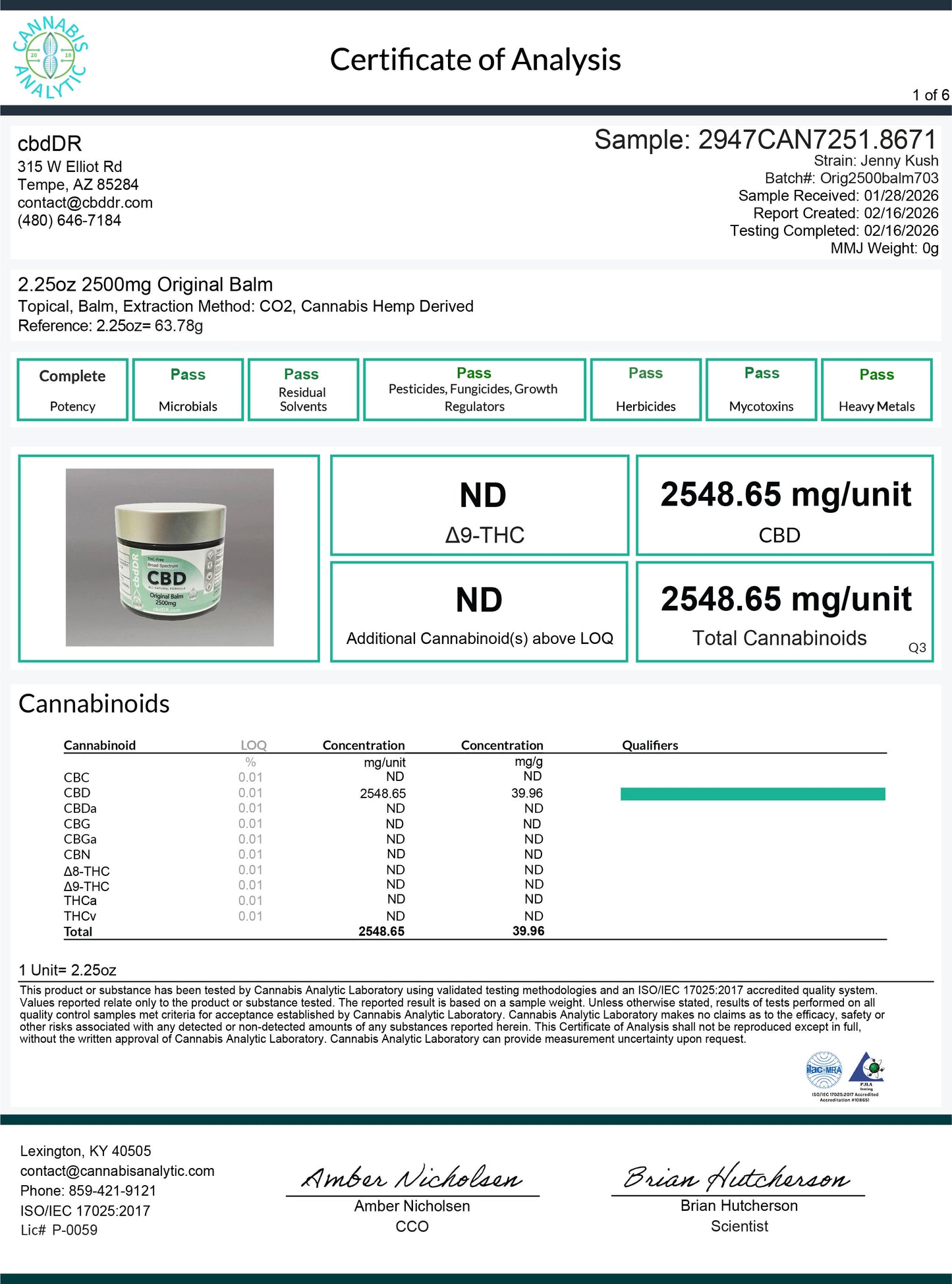2500mg Original CBD Pain Relief Balm | Topical Broad Spectrum | Zero THC