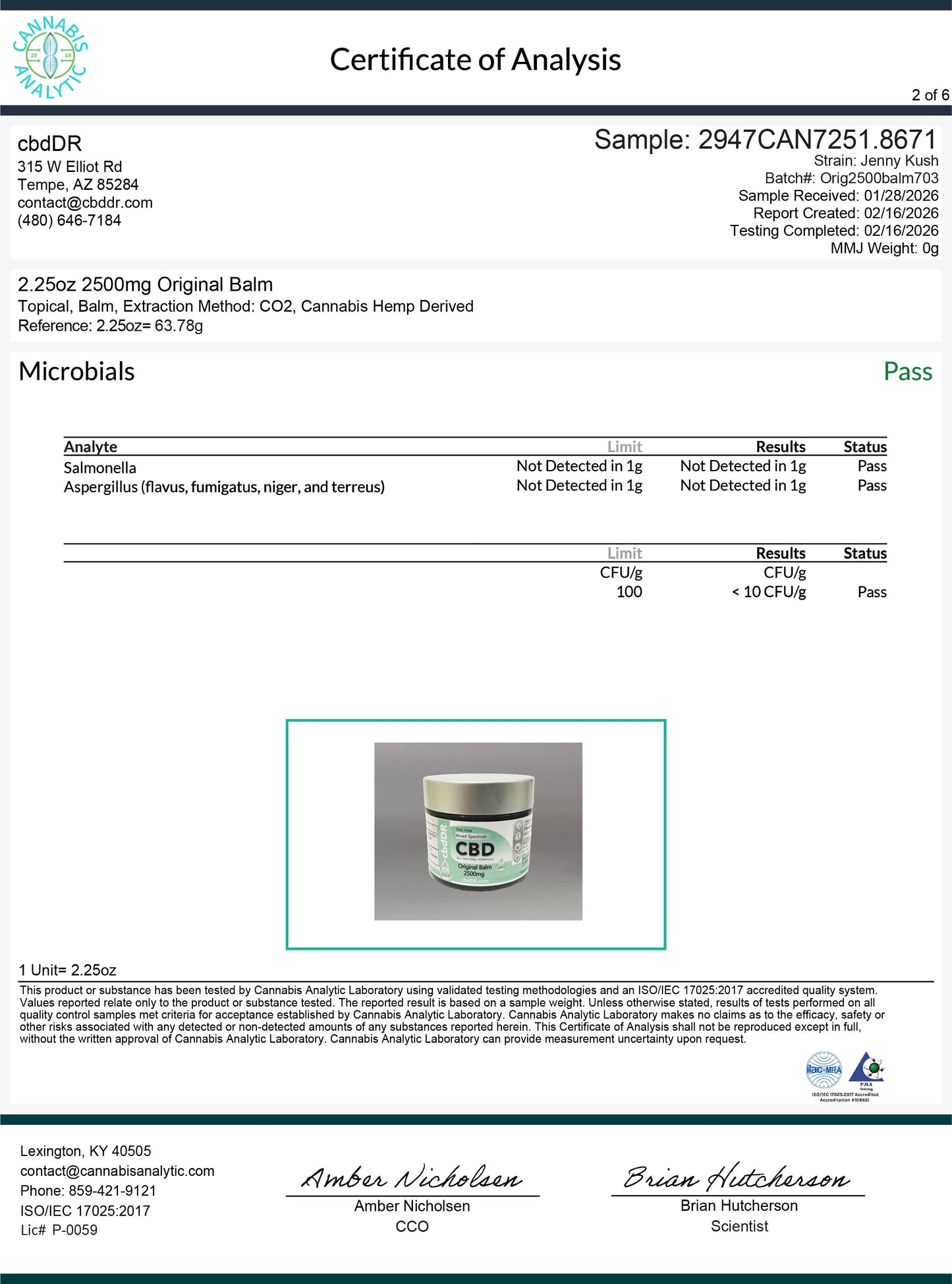 2500mg Original CBD Pain Relief Balm | Topical Broad Spectrum | Zero THC